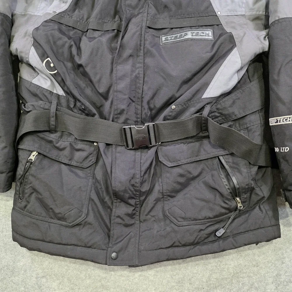 The North Face Steep Tech 600 LTD Jacket Mens XL Black Hooded Belted Ski Parka